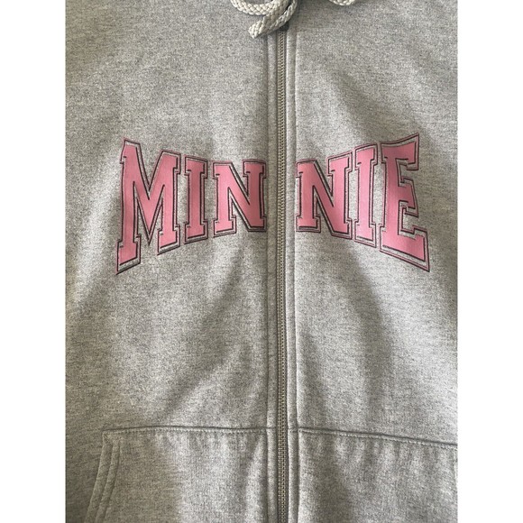 Minnie Mouse Hooded Fleece Zip Jacket Women’s Size Large Pockets Gray Retro - Picture 3 of 9